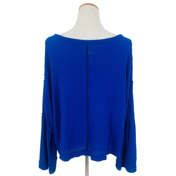 Free People x We The Free Blue Waffle Knit Bell Sleeve Relaxed Fit Top - Picture 6 of 16